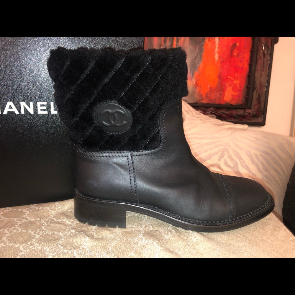 Chanel Shearling-Lined Black Leather Boots